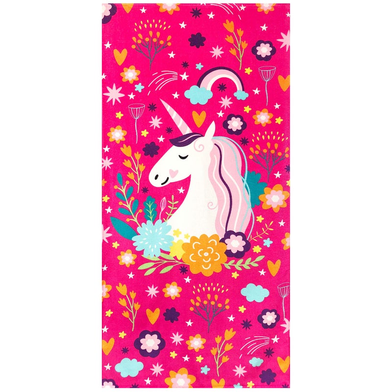 Softerry Love Unicorn Beach Towel Pink Fantasy Rainbow 30 x 60 inches 100% Cotton Velour (30" x 60", Pink) - Image 2